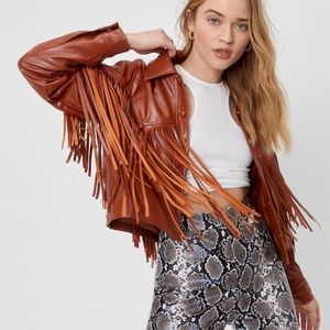 Nasty Gal Daphnia Paris Leather Fringe Jacket- Medium